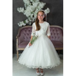 PAULA'S COMMUNION WHITE TEA-LENGTH FIRST HOLY COMMUNION DRESS STYLE 119378-LS