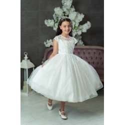 PAULA'S COMMUNION WHITE TEA-LENGTH FIRST HOLY COMMUNION DRESS STYLE UF23001