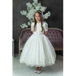 PAULA'S COMMUNION WHITE TEA-LENGTH FIRST HOLY COMMUNION DRESS STYLE PJ-28