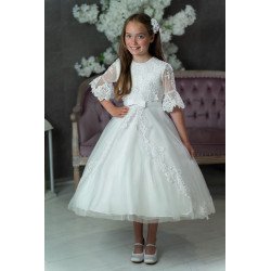 PAULA'S COMMUNION WHITE TEA-LENGTH FIRST HOLY COMMUNION DRESS STYLE PJ-32