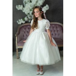 PAULA'S COMMUNION WHITE TEA-LENGTH FIRST HOLY COMMUNION DRESS STYLE PJ-41