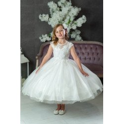 PAULA'S COMMUNION WHITE TEA-LENGTH FIRST HOLY COMMUNION DRESS STYLE  UF23003