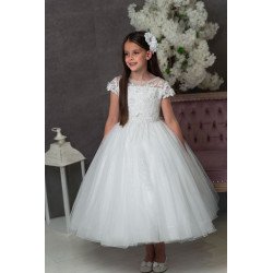 PAULA'S COMMUNION WHITE TEA-LENGTH FIRST HOLY COMMUNION DRESS STYLE PJ-63