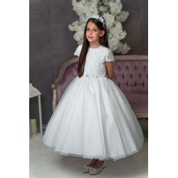 PAULA'S COMMUNION WHITE TEA-LENGTH FIRST HOLY COMMUNION DRESS STYLE PJ-53