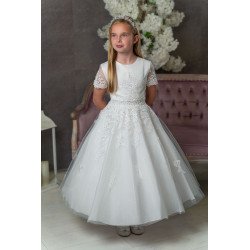 PAULA'S COMMUNION WHITE TEA-LENGTH FIRST HOLY COMMUNION DRESS STYLE PJ-55