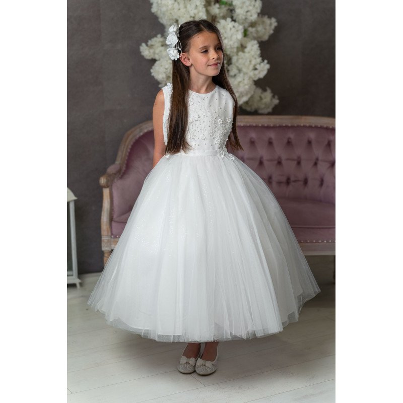 JOAN CALABRESE WHITE TEA-LENGTH FIRST HOLY COMMUNION DRESS STYLE PJ-18