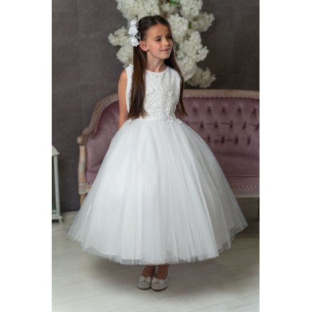 JOAN CALABRESE WHITE TEA-LENGTH FIRST HOLY COMMUNION DRESS STYLE PJ-18