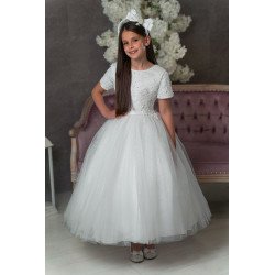 PAULA'S COMMUNION WHITE TEA-LENGTH FIRST HOLY COMMUNION DRESS STYLE PJ-18 S/P