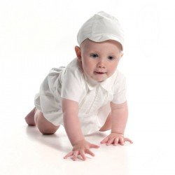 Ivory Short Sleeved Boys Christening Romper by Sarah Louise Style 209SZ