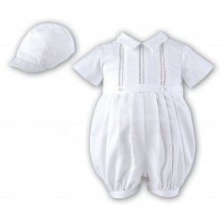White Short Sleeved Boys Christening Romper by Sarah Louise Style 209SZ