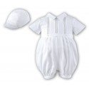 White Short Sleeved Boys Christening Romper by Sarah Louise Style 002209/209