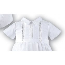 White Short Sleeved Boys Christening Romper by Sarah Louise Style 209SZ