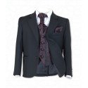 Boys Black 5Pc Communion/Page Boy Suit with Burgundy Hankerchief, Cravat & Waistcoat Style 514