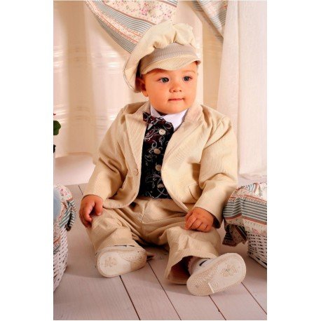 Special Occasions Corduroy Suit Set in Beige&Burgund Style A015+