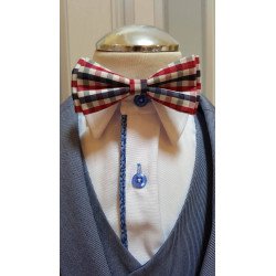 Checkered Navy/White/Red Bow Tie and Handkerchiefs Style MC 104