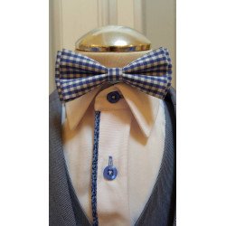 Checkered White/Blue Bow Tie and Handkerchiefs Style MC 00