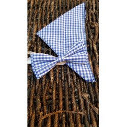 Checkered White/Blue Bow Tie and Handkerchiefs Style MC 00