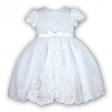 Sarah Louise White Bead and Flower Christening/Special Occasion Dress Style 070012B