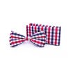 Checkered Navy/White/Red Bow Tie and Handkerchiefs Style MC 104