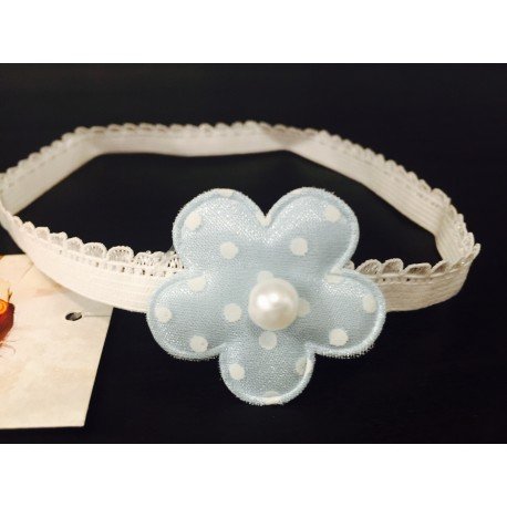 Cute Baby Girls Headband with Blue Polka Dots Flower and Pearl 128