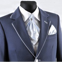 Stylish Blue Cravat with Handkerchiefs c02