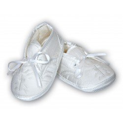 Lovely White Satin Christening Shoes by Sarah Louise style 004403BP