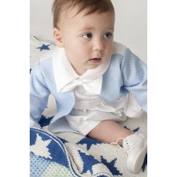 Boys Vivaki Diamond Christening Romper in Blue  CR05