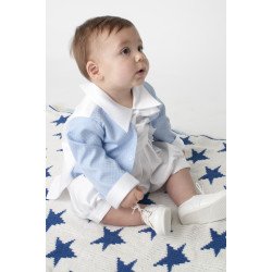 Boys Vivaki Diamond Christening Romper in Blue  CR05