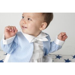 Boys Vivaki Diamond Christening Romper in Blue  CR05