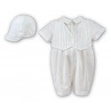 Sarah Louise Ivory Boys Christening Romper with Bonnet Style 002210S
