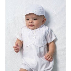 Sarah Louise White Boys Christening Romper with Bonnet Style 002210S