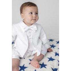 Boys Vivaki Diamond Christening Romper in White CR05