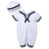 Sarah Louise Christening Sailor White & Navy Romper with Hat Style 010813