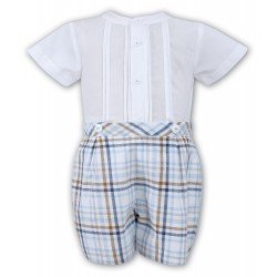 Sarah Louise 2 Piece Set White & Blue & Beige Christening / Special Occasions Boy Outfit Style 010714