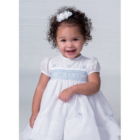 Sarah Louise Christening / Special Occasion Dress in White & Blue Style 010683