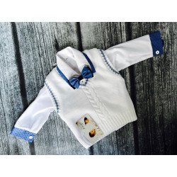 Unusual White and Blue Baby Boy Outfit with Blue Cuffs style MarcelCuffs