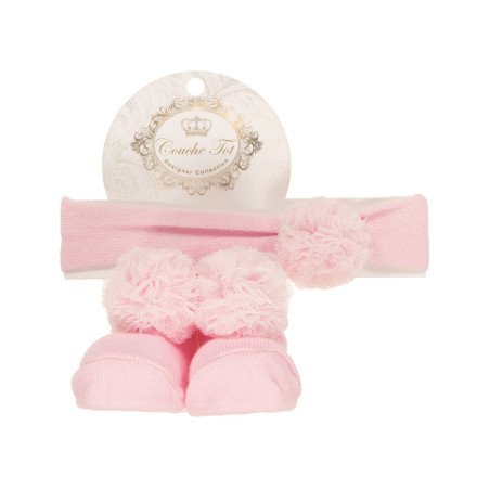 Pink Baby Girl Socks and Headband Set with Cute Pompons style 3570